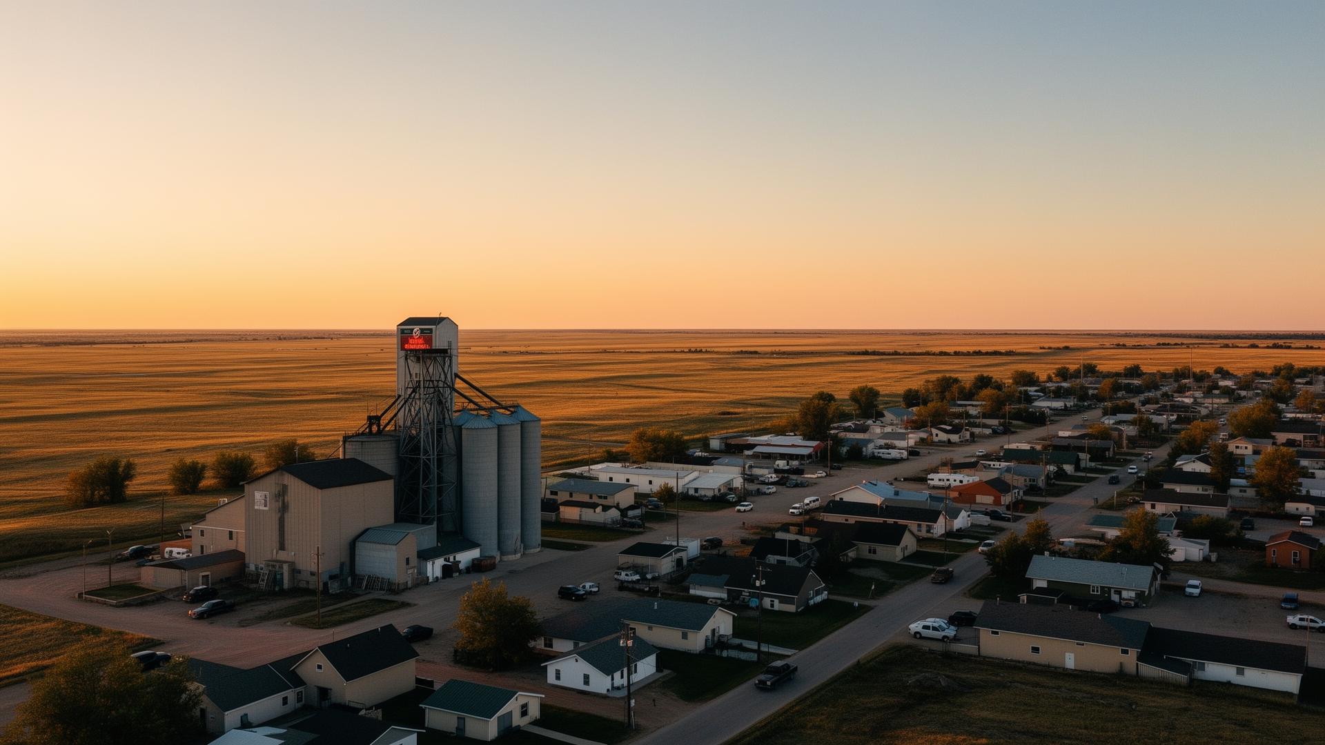 Prairie town at golden hour